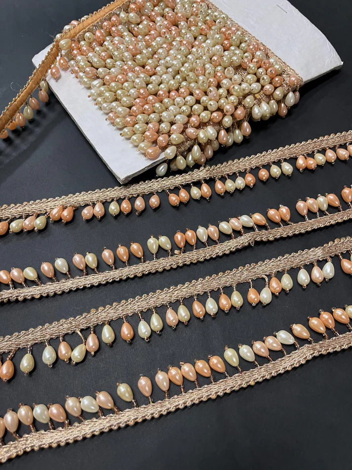 Elegant Bead and Pearl Hanging Latkan Lace - Rose Gold